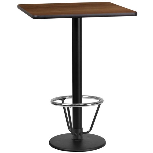 Flash Furniture XU-WALTB-2424-TR18B-3CFR-GG Walnut Laminate Square Top PVC T-Mold Edge Table