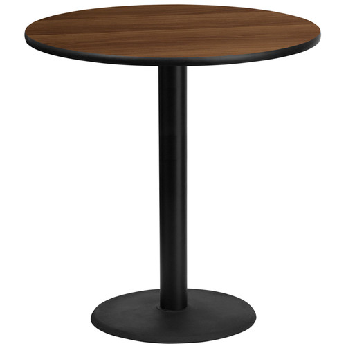 Flash Furniture XU-RD-42-WALTB-TR24B-GG Walnut Laminate Round Top PVC T-Mold Edge Table