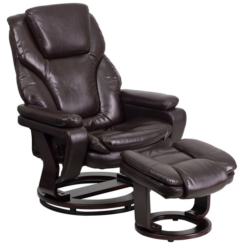 Flash Furniture BT-70222-BRN-FLAIR-GG Brown LeatherSoft Mahogany Finished Wood Base Contemporary Style Swivel Recliner