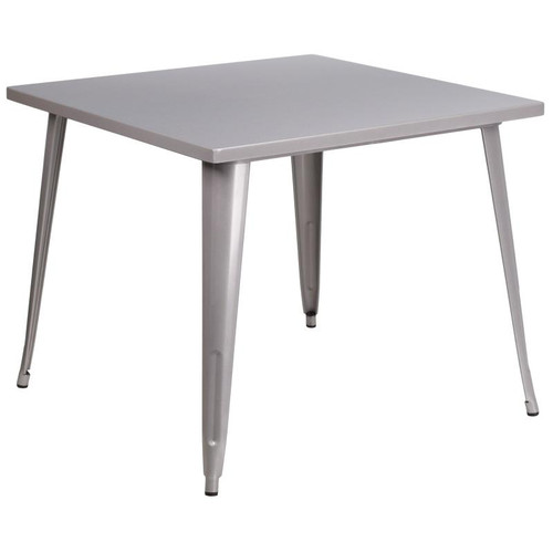 Flash Furniture CH-51050-29-SIL-GG Silver Square Metal Brace Underneath Top Table