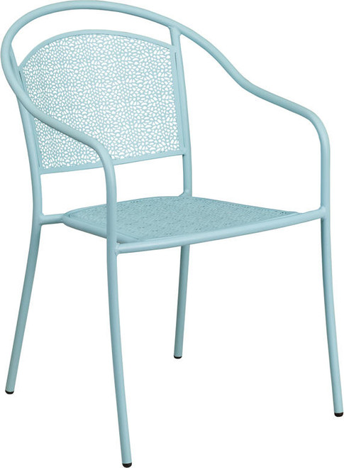 Flash Furniture CO-3-SKY-GG Sky Blue Steel with Arms Curved Round Back and Seat Patio Stacking Armchair