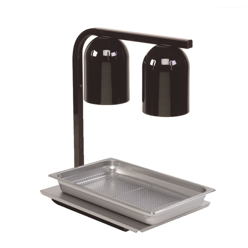 Nemco 6000A-2B Black Finish Steel Frame and Aluminum Hoods Freestanding Infrared Two Bulb Heat Lamp - 120 Volts