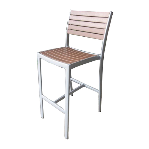 JMC Furniture MALLORY BARSTOOL TAN Aluminum Frame Tan Synthetic Teak Weave Seat and Back Outdoor Mallory Barstool with Footrest