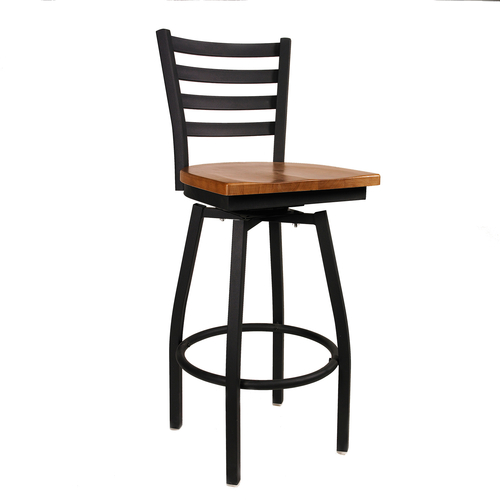 JMC Furniture BOGGS BARSTOOL WOOD Black Powder Coat Finish Wood Seat Metal Frame Ladder Back Boggs Swivel Barstool