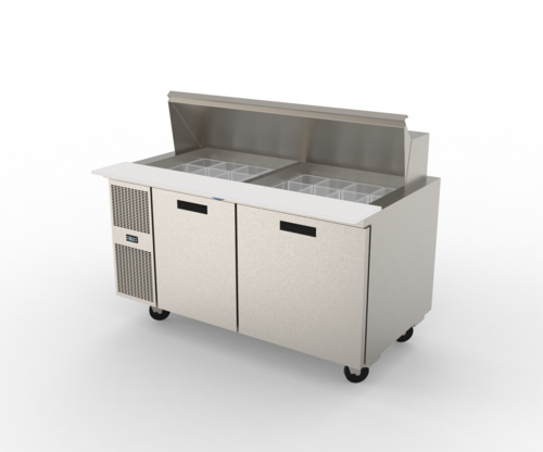 Randell PT60-24W-L 14.7 Cu. Ft. Two-Section Reach-In Stainless Steel Refrigerated Counter/Salad Mega Top - 115 Volts