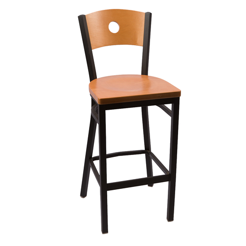 JMC Furniture CIRCLE SERIES CC BARSTOOL WOOD Clear Coat Finish Metal Frame Wood Back with Cutout Circle Series Barstool