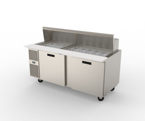 Randell PT72-30W-L 19.2 Cu. Ft. Two-Section Reach-In Stainless Steel Refrigerated Counter/Salad Mega Top - 115 Volts
