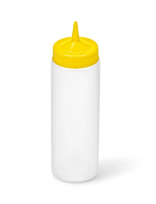 Vollrath 4924-1308 24 Oz. Clear Bottle with Yellow Cap Polyethylene Wide Mouth Traex Color-Mate Squeeze Bottle Dispenser