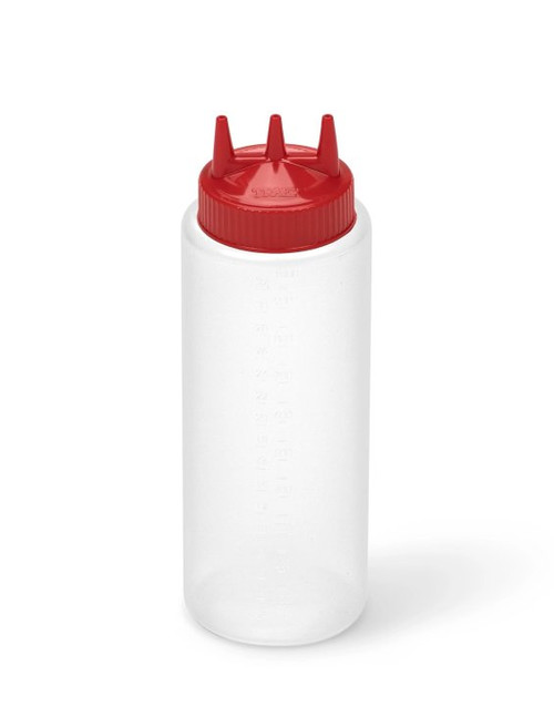 Vollrath 3332-1302 32 Oz. Clear Bottle with Red Cap Wide Mouth Traex Tri Tip Squeeze Bottle