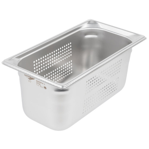 Vollrath 90363 Standard 6" Deep 22 Gauge Perforated Anti-Jamming Top Flange Corners with Concave Indentation Super Pan 3 1/3 GN Food Pan