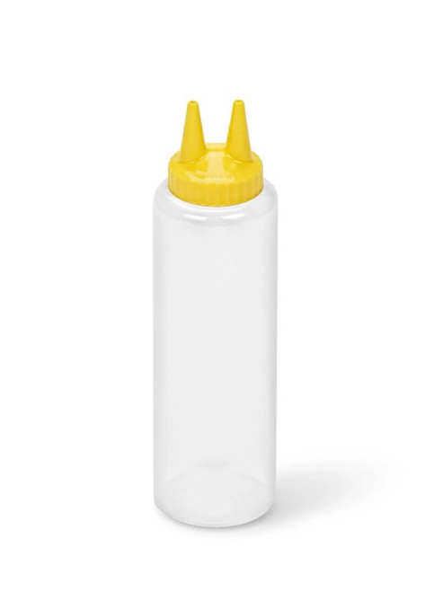 Vollrath 2212-1308 12 Oz. Clear Bottle with Yellow Cap Standard Traex Twin Tip Squeeze Bottle Dispenser