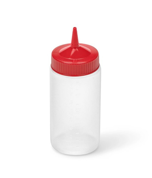 Vollrath 4916-1302 16 Oz. Clear Bottle with Red Cap Polyethylene Wide Mouth Molded In Ounce Markings Traex Color-Mate Squeeze Bottle Dispenser