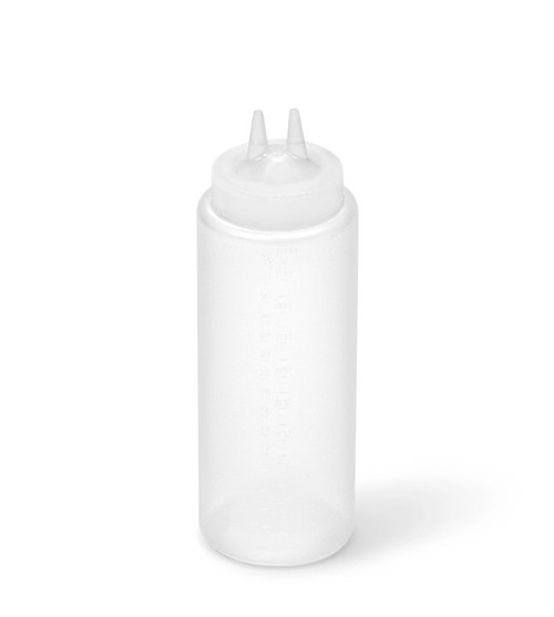 Vollrath 2332-13 32 Oz. Clear Bottle with Clear Cap Wide Mouth Traex Twin Tip Squeeze Bottle Dispenser