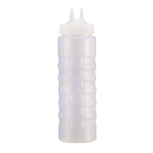 Vollrath 2324-13 24 Oz. Clear Bottle with Clear Cap Wide Mouth Traex Twin Tip Squeeze Bottle Dispenser (12 Each Per Case)
