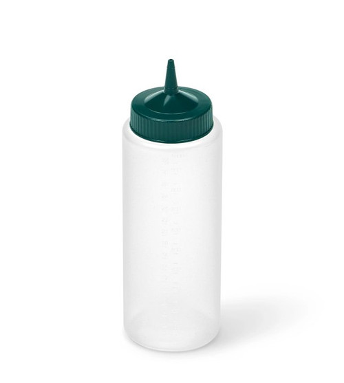 Vollrath 4932-13191 32 Oz. Clear Bottle with Vista Green Cap Polyethylene Wide Mouth Traex Color-Mate Squeeze Bottle Dispenser