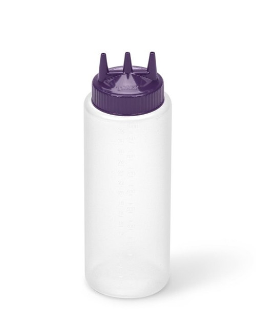 Vollrath 3332-1354 32 Oz. Clear Bottle with Purple Cap Wide Mouth Traex Tri Tip Squeeze Bottle