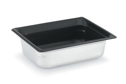 Vollrath 90227 4 Qt. Stainless Steel with Black SteelCoat X3 Standard 2 1/2" Deep 22 Gauge Top Flange Corners with Concave Indentation Super Pan 3 1/2 GN Food Pan