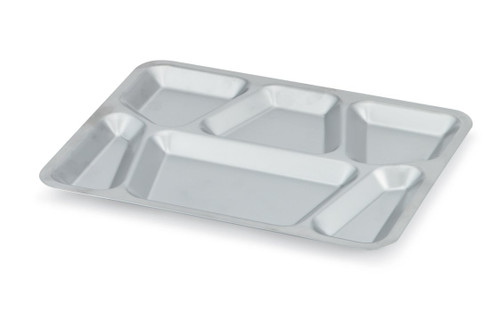 Vollrath 47252 15 1/2" x 11-5/8" x 3/4" Stainless Imported Six Compartment Mess Tray with Lugs
