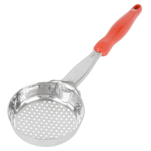 Vollrath 6432865 8 Oz. Stainless Steel Nylon Handle Coded Orange Heavy Duty Perforated Round Bowl Spoodle