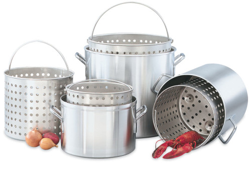 Vollrath 68273 80 Quart 10 Ga. Aluminum Complete with Basket Embossed Feet Bail Handle Steamer/Boiler