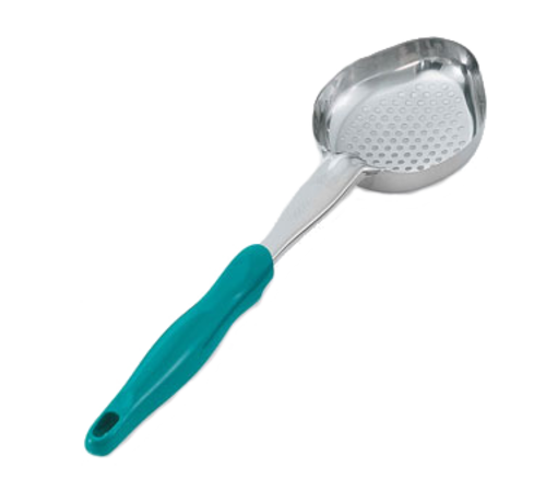 Vollrath 6422655 6 Oz. Stainless Steel Nylon Handle Coded Teal Heavy Duty Perforated Oval Bowl Spoodle