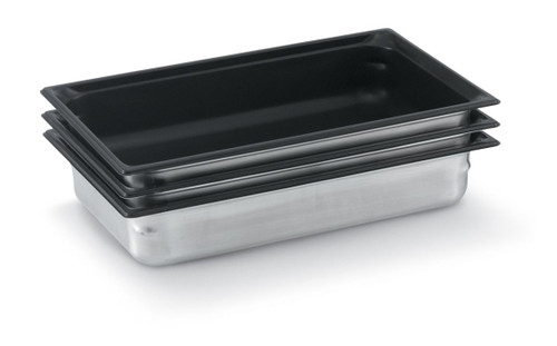 Vollrath 90047 14.2 Qt. Stainless Steel With Black SteelCoatX3 4" Deep 22 Gauge Anti-Jamming Ramped Sides Top Flange Corners with Concave Indentation Super Pan 3 1/1 GN Food Pan