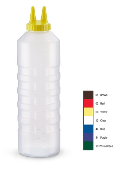 Vollrath 2224-1308 24 Oz. Clear Bottle with Yellow Cap Standard Traex Twin Tip Squeeze Bottle Dispenser