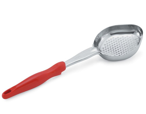 Vollrath 6422865 8 Oz. Stainless Steel Nylon Handle Coded Orange Heavy Duty Perforated Oval Bowl Spoodle