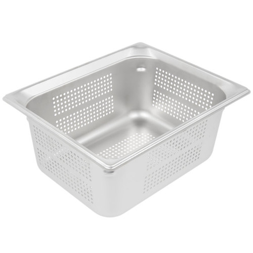 Vollrath 90263 Stainless Steel with Black SteelCoatX3 Anti-Jamming Perforated Standard 6" Deep 22 Gauge Top Flange Corners with Concave Indentation Super Pan 3 1/2 GN Food Pan