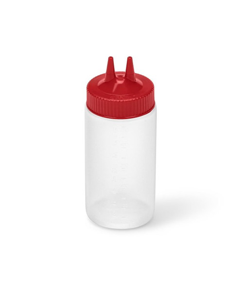 Vollrath 2316-1302 16 Oz. Clear Bottle with Red Cap Wide Mouth Traex Twin Tip Squeeze Bottle Dispenser