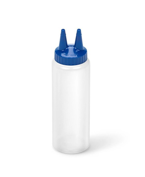 Vollrath 2208-1344 8 Oz. Clear Bottle with Blue Cap Standard Traex Twin Tip Squeeze Bottle Dispenser