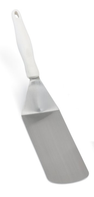 Vollrath 4808815 8 1/4"L x 2 7/8"W 16 1/2" Solid Ergonomic High-Temperature Nylon Handle Heavy-Duty Stainless Steel Turner with Ergo Grip White Handle