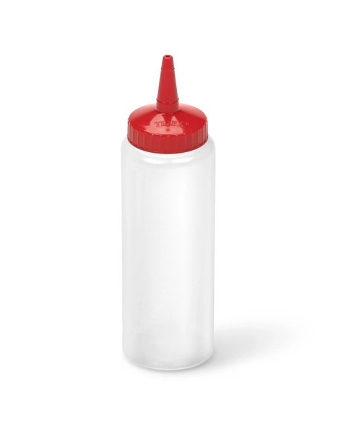 Vollrath 2808-1302 8 Oz. Clear Bottle with Red Cap Polyethylene Standard Traex Color-Mate Squeeze Dispenser