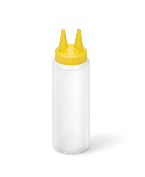Vollrath 2208-1308 8 Oz. Clear Bottle with Yellow Cap Standard Traex Twin Tip Squeeze Bottle Dispenser