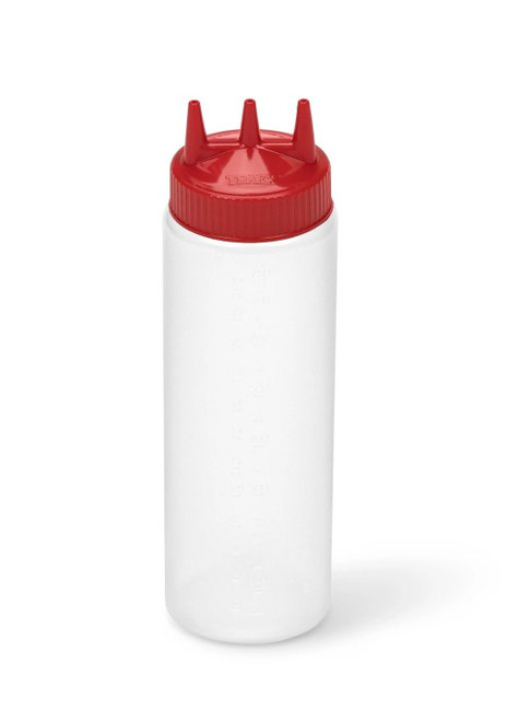 Vollrath 3324-1302 24 Oz. Clear Bottle with Red Cap Wide Mouth Traex Tri Tip Squeeze Bottle