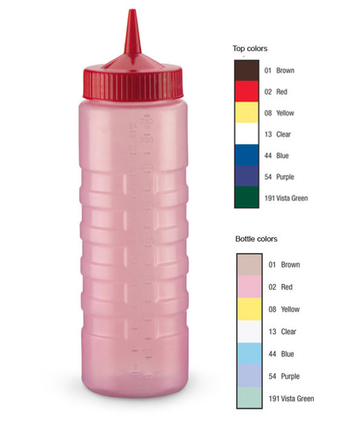 Vollrath 2224-1302 24 Oz. Clear Bottle with Red Cap Standard Traex Twin Tip Squeeze Bottle Dispenser