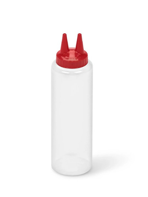 Vollrath 2212-1302 12 Oz. Clear Bottle with Red Cap Standard Traex Twin Tip Squeeze Bottle Dispenser
