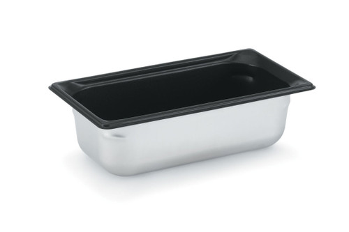 Vollrath 90327 2.5 Qt. Stainless Steel with Black SteelCoatX3 2 1/2" Deep 22 Gauge Top Flange Corners with Concave Indentation Super Pan 3 1/3 GN Food Pan