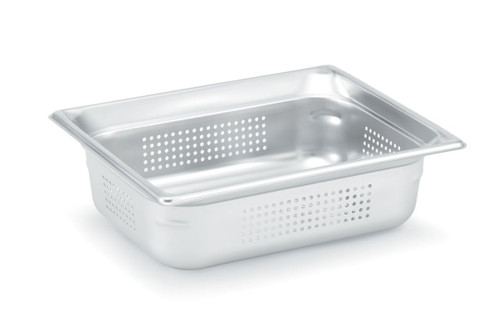 Vollrath 90243 Stainless Steel Standard 4" Deep 22 Gauge Perforated Anti-Jamming Top Flange Corners with Concave Indentation Super Pan 3 1/2 GN Food Pan