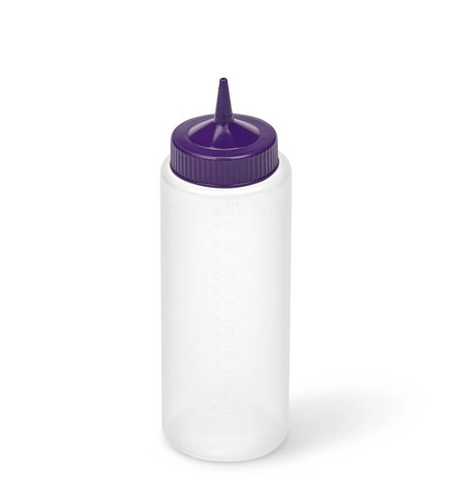 Vollrath 4932-1354 32 Oz. Clear Bottle with Purple Cap Polyethylene Wide Mouth Molded In Ounce Markings Traex Color-Mate Squeeze Bottle Dispenser