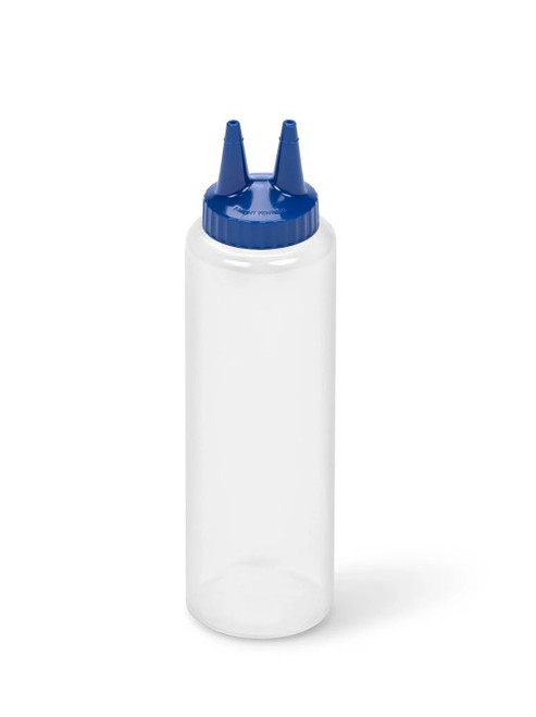Vollrath 2212-1344 12 Oz. Clear Bottle with Blue Cap Standard Traex Twin Tip Squeeze Bottle Dispenser