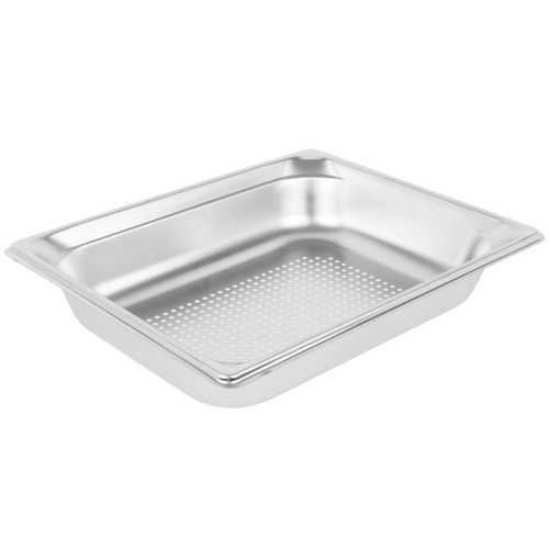 Vollrath 90223 Stainless Steel Standard 2 1/2" Deep 22 Gauge Perforated Top Flange Corners with Concave Indentation Super Pan 3 1/2 GN Food Pan