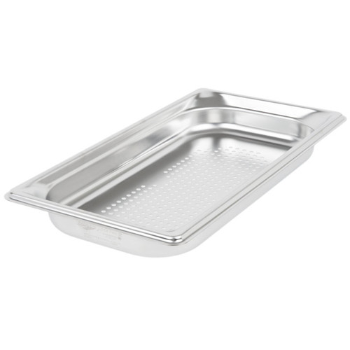 Vollrath 90313 Steel Standard 1 1/2" Deep 22 Gauge Perforated Top Flange Corners with Concave Indentation Super Pan 3 1/3 GN Food Pan