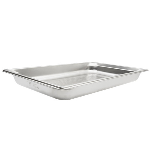 Vollrath 90053 Stainless Steel Perforated Standard 2" Deep 22 Gauge Top Flange Corners with Concave Indentation Super Pan 3 1/1 GN Food Pan