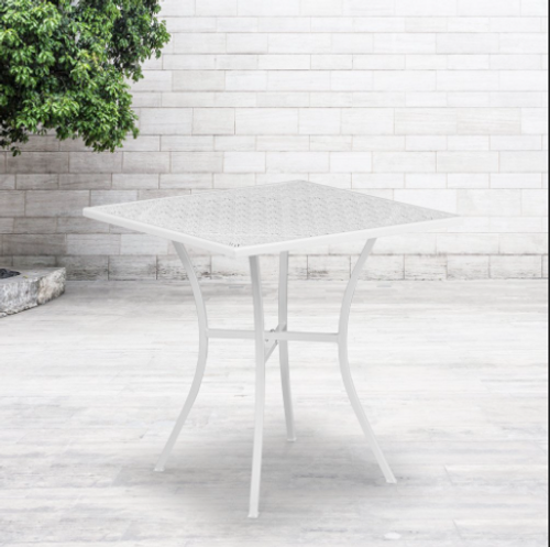 Flash Furniture CO-5-WH-GG White Rain Flower Design Top With Steel Powder Coat Finish Square Patio Table