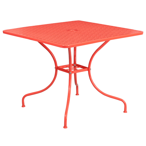 Flash Furniture CO-6-RED-GG Coral Rain Flower Design Top Steel Powder Coat Finish Square With Umbrella Hole Patio Table