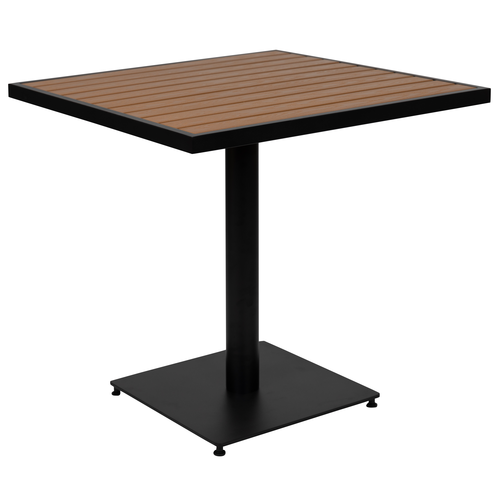 Flash Furniture XU-DG-HW1045-GG Faux Teak With Black Powder Coated Steel Frame Patio Table