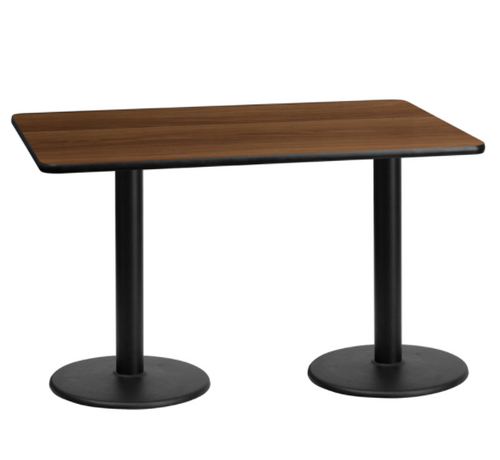 Flash Furniture XU-WALTB-3060-TR18-GG Walnut Laminate Finish With Cast Iron Columns With Black Powder Coated Finish Rectangular Dining Height Table