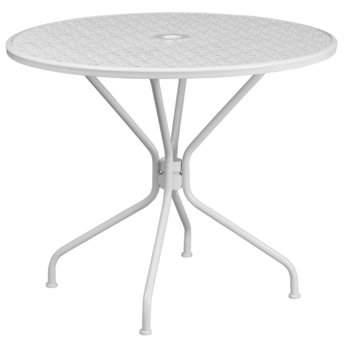 Flash Furniture CO-7-WH-GG White Rain Flower Design Top Steel Powder Coat Finish Round With Umbrella Hole Patio Table