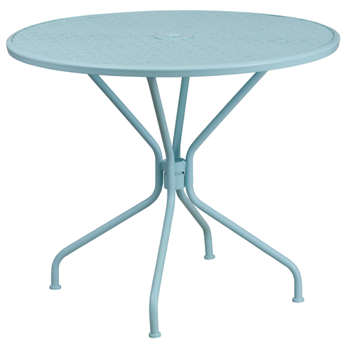Flash Furniture CO-7-SKY-GG Sky Blue Rain Flower Design Top Steel Powder Coat Finish Round With Umbrella Hole Patio Table